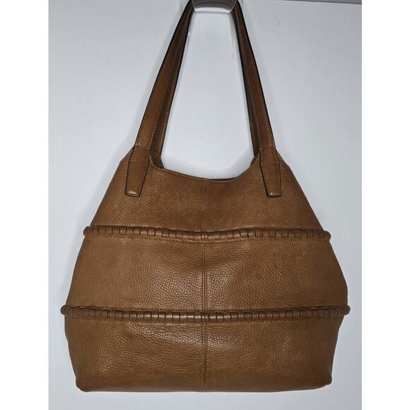 Vince Camuto Hobo Shoulder Bag Pebbled Leather Purse Tassels in Cognac Brown Lg - Picture 5 of 13